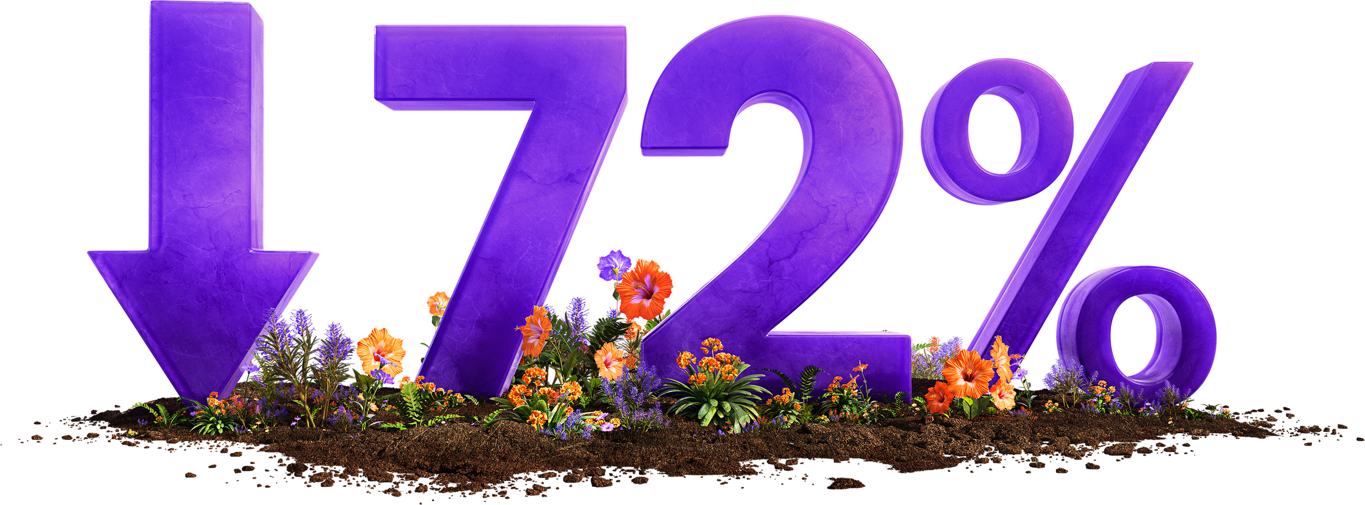 Down arrow next to up to 72%
